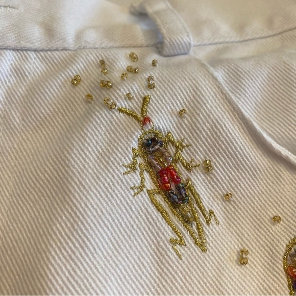 Vintage PRIVATA Beaded Insects Bugs Butterflies White Denim Jeans Size 8 - Picture 13 of 16